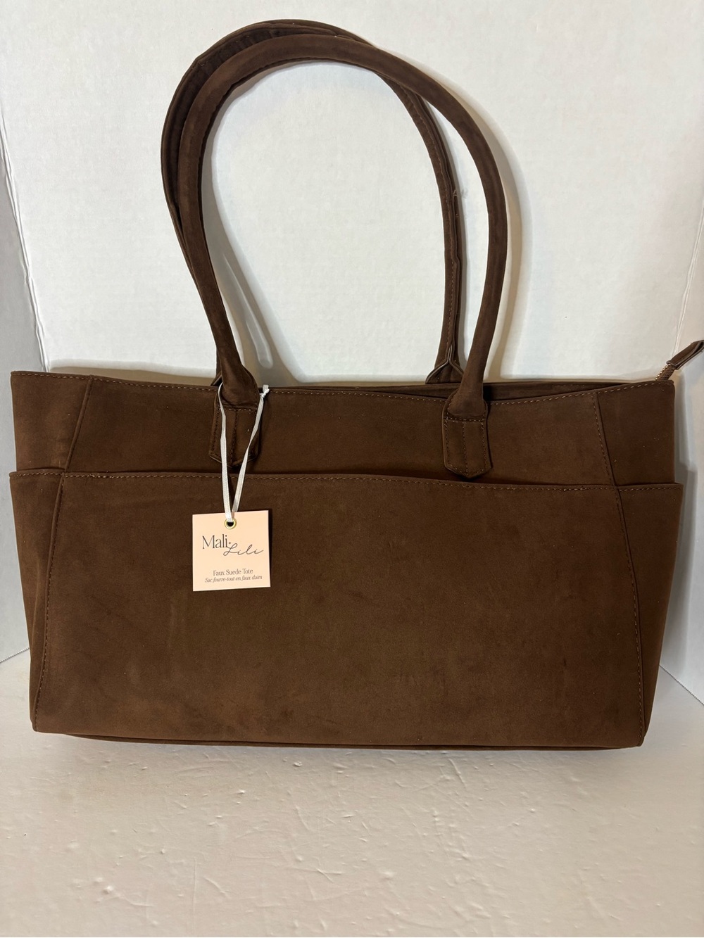 Mali+Lili Brown Faux Suede Tote Bag with Dual Handles